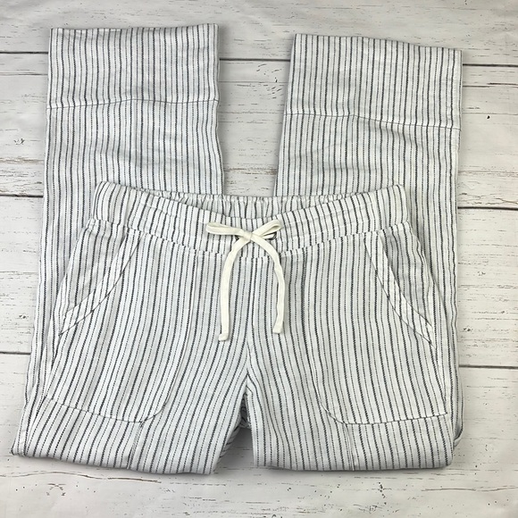 Athleta Pants - Athleta Herringbone Stripe 100% Linen Ankle Pants Size 8P